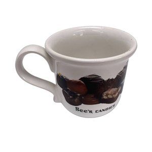 See's Candies Mug Cup Coffee Tea Assorted Chocolates White Brown Ceramic 12Oz